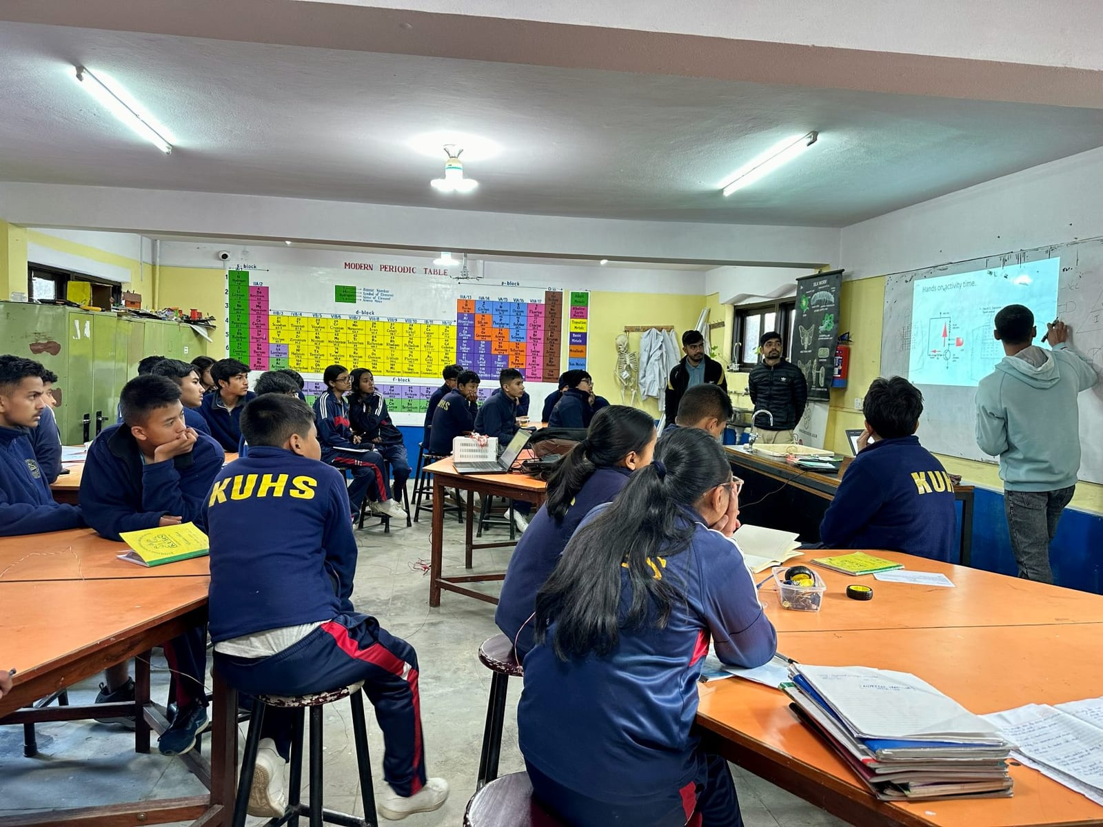 STEM robotics and electronics workshop with students in Nepal